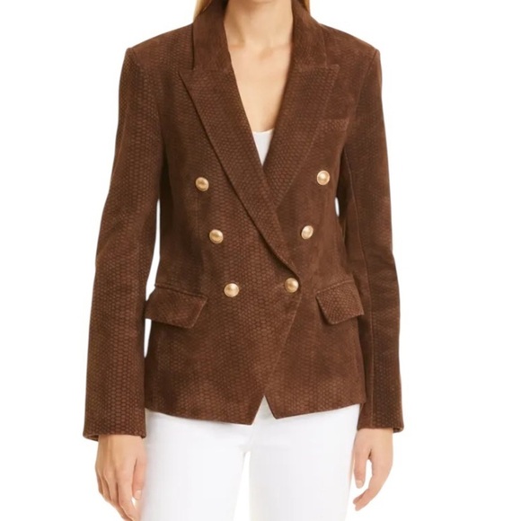 L'AGENCE Jackets & Blazers - L'AGENCE Kenzie Double Breasted Lambskin Leather Snake Print Blazer Brown Size 2